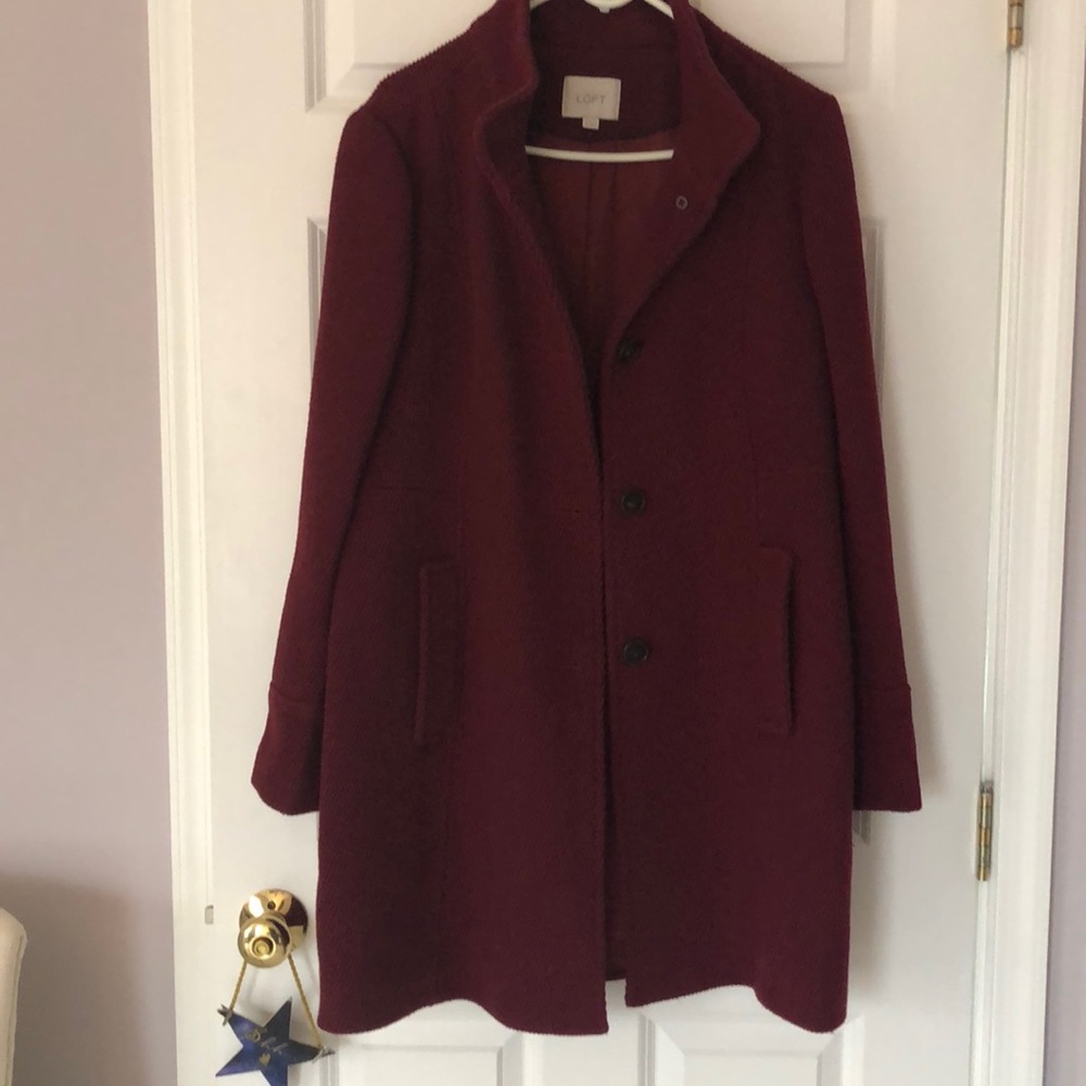 Burgundy Ann Taylor LOFT pea coat. Like New. SZ:12